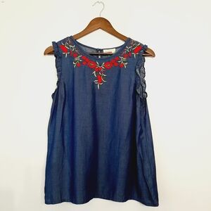 Floral Embroidered Denim Blouse